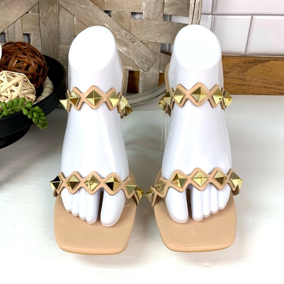 Cape Robbin Zinc Spiked Square Toe Nude High Heels - Picture 3 of 13